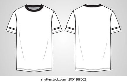 Cotton jersey Regular fit Short sleeve T-shirt technical Sketch fashion Flat Template With Round neckline. Vector illustration basic apparel design front and Back view. Easy edit and customizable.