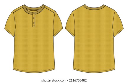 Cotton jersey Regular fit Short sleeve T-shirt technical Sketch fashion Flat Template With Round neckline. Vector illustration basic apparel design Yellow color mock up CAD. Easy edit and customizable