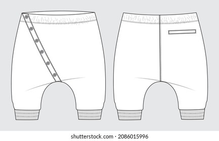 Cotton jersey sweatpants Overall technical fashion flat sketch Drawing Vector Illustration template for kids. Apparel Clothing Mock up Easy edit and customizable.