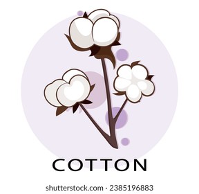 Cotton label concept illustration. Vector icon of cotton. Flowers. 