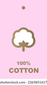 Cotton label - design element, 100%, sticker, tag, pink background