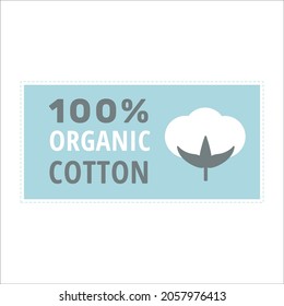Cotton label, organic cotton sign with delicate pastel colors isolated on white background. 