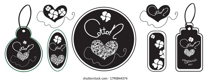 Cotton labels or logo for pure 100 percent natural cotton textile tags.  Black and white