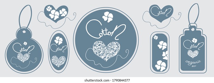 Cotton labels or logo for pure 100 percent natural cotton textile tags.  Black and white