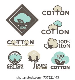 Cotton labels or logo for pure 100 percent natural cotton textile tags.