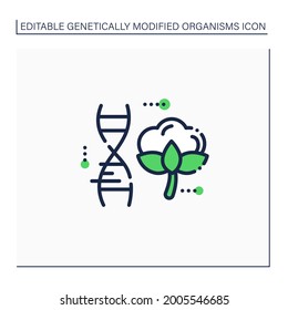 Cotton line icon. Genetically modified plant. GMO product. Improving genes. Microbiology. Genetically modified organism concept. Isolated vector illustration.Editable stroke