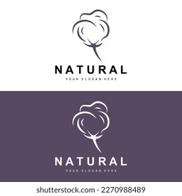 Cotton Logo, Natural Biological Organic Plant Design, Beauty Textile and Clothing Vector, Soft Cotton Flowers