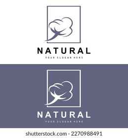 Cotton Logo, Natural Biological Organic Plant Design, Beauty Textile and Clothing Vector, Soft Cotton Flowers