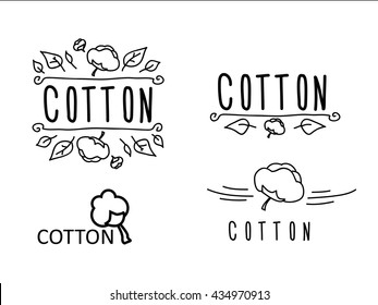 Cotton logo set withhand-drawn elements, geomtrical elements, vingette; vector