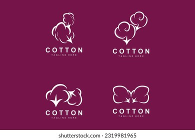 Logotipo De Algodón, Vector De Diseño De Flor De Algodón Blando Plantas Orgánicas Naturales Materiales De Aparición Y Textiles De Belleza