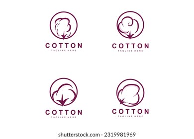 Logotipo De Algodón, Vector De Diseño De Flor De Algodón Blando Plantas Orgánicas Naturales Materiales De Aparición Y Textiles De Belleza