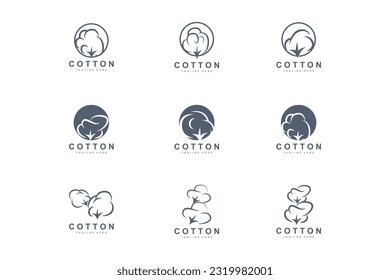 Logotipo De Algodón, Vector De Diseño De Flor De Algodón Blando Plantas Orgánicas Naturales Materiales De Aparición Y Textiles De Belleza