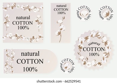 Cotton logos, icons, labels, stickers and emblems. Clothing decorative elements.