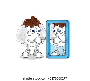 la caricatura del algodón mirando al espejo. vector de mascota de dibujos animados
