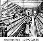 Cotton Mill, vintage engraved  illustration.