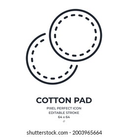 Icono de contorno de trazo modificable de la almohadilla de algodón aislado en la ilustración de un vector plano de fondo blanco. Pixel perfecto. 64 x 64.