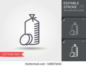 Cotton pad. Outline icon with editable stroke. Linear symbol of the bathroom with shadow