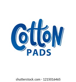 Cotton pads label. Text logo lettering. Hand drawn vector illustration for your design. Print ad, pack. Blue color, white background