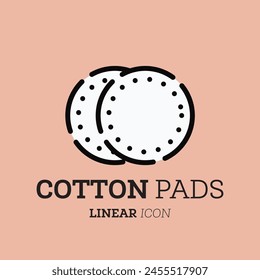 Cotton pads. Linear icon. Vector illustration. Personal care product. Round discs. Hygiene and skin care product, soft face sponge.