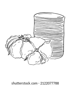 Cotton pads for removal makeup with cotton flower. Sketch of cotton pads, personal hygiene items. Vetor, Illustration.