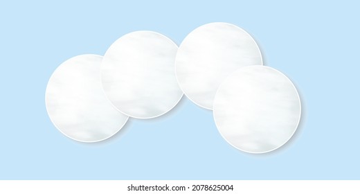 Cotton pads. Round multi-layer discs for cleansing the skin. 3D vector. Realistic illustration isolated on blue background.