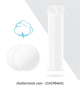Cotton pads set with package. Vector illustration. EPS10.	