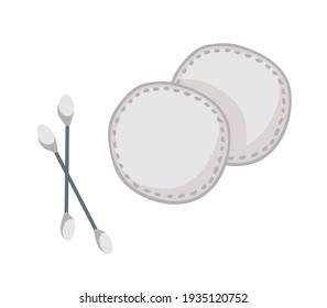 Cotton pads. Cotton swabs. Hygiene, cosmetology. Outline vector illustration on a white background.