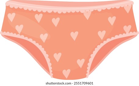 Cotton panties with heart pattern. Romantic female underwear isolated on white background