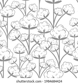 Cotton pattern seamless. Clap flower background. Cottons Inflorescence texture