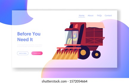 Cotton Picker Working in Field Website Landing Page. Mechanized Harvesting of Fiber Raw Materials. Driver Riding Truck Collecting Plants on Farmland Web Page Banner. Cartoon Flat Vector Illustration