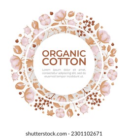 Cotton Plant Banner Design with Fluffy Organic Bud Vector Template