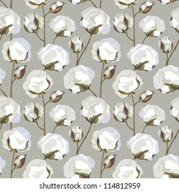 Cotton Plant Floral Seamless Pattern