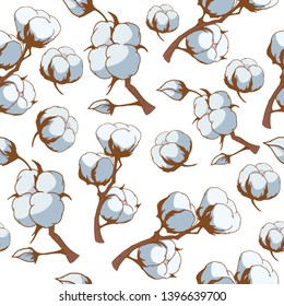 Cotton plant floral seamless pattern