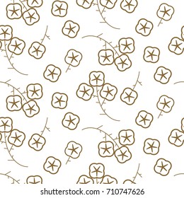 Cotton plant gold line floral seamless vector pattern on white. Elegant buds background.