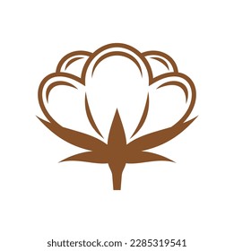 Cotton plant icon with vector flower and organic soft fiber boll. Natural fabric and pure cotton textile isolated sign with brown blossom of agriculture crop plant, clothing industry label or badge