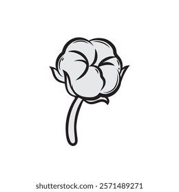 Cotton, Cotton Plant Image Vector, Cotton Clip Art Image, Cotton Icon Black And White Vector Illustration.