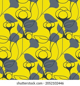 Cotton plant seamless pattern, yellow gray color. Floral organic natural pattern for design