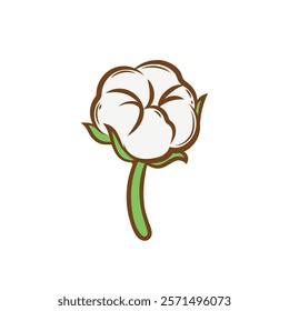 Cotton Plant Vector Image, Fluffy Cotton Clip Art Image, Cotton Drawn Vector Illustration.