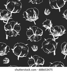 Cotton plant . Vector seamless pattern. Vintage style