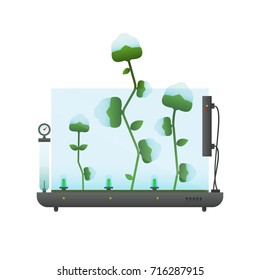 Cotton plants. Creative inspiration concept with futuristic technology mechanical device and natural organic products. Vector illustration.
