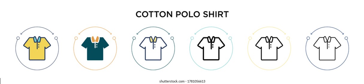 Cotton polo shirt icon in filled, thin line, outline and stroke style. Vector illustration of two colored and black cotton polo shirt vector icons designs can be used for mobile, ui, web