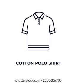 ícone do contorno da camisa polo de algodão. Vetor linear do conceito de roupas. Linha fina algodão polo ícone da camisa isolado no fundo branco