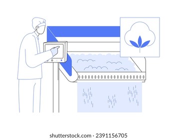 Cotton processing abstract concept vector illustration. Worker processing cotton at factory, agriculture industry, agribusiness machinery, production sector, wool manufacturing abstract metaphor.