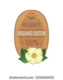 Cotton realistic composition with isolated emblem with best quality organic cotton images vector illustration