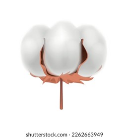 Cotton realistic composition with isolated view of flower bud on blank background vector illustration