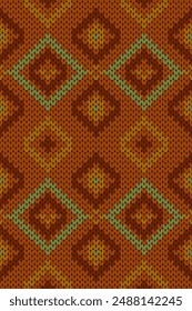 Cotton rhombus argyle knit texture geometric vector seamless. Rug knitwear fabric print. Winter seamless knitted pattern.