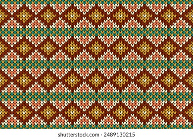 Cotton rhombus argyle knit texture geometric vector seamless. Rug knitwear fabric print. Winter seamless knitted pattern.