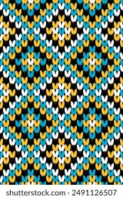 Cotton rhombus argyle knit texture geometric vector seamless. Rug knitwear fabric print. Winter seamless knitted pattern.