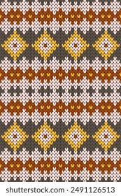 Cotton rhombus argyle knit texture geometric vector seamless. Rug knitwear fabric print. Winter seamless knitted pattern.
