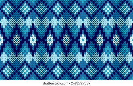Cotton rhombus argyle knit texture geometric vector seamless. Rug knitwear fabric print. Winter seamless knitted pattern.